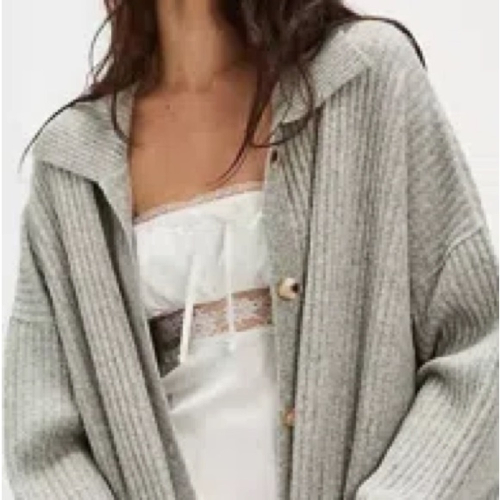 Free People Sandstorm Heather Grey Soft Button Emmy Long Cardigan Sweater - Picture 13 of 16